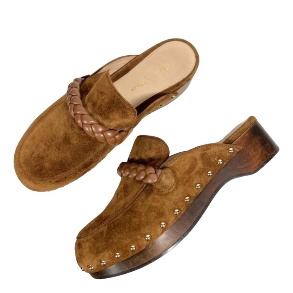 Gianvito Rossi Brown Suede Wooden Clogs